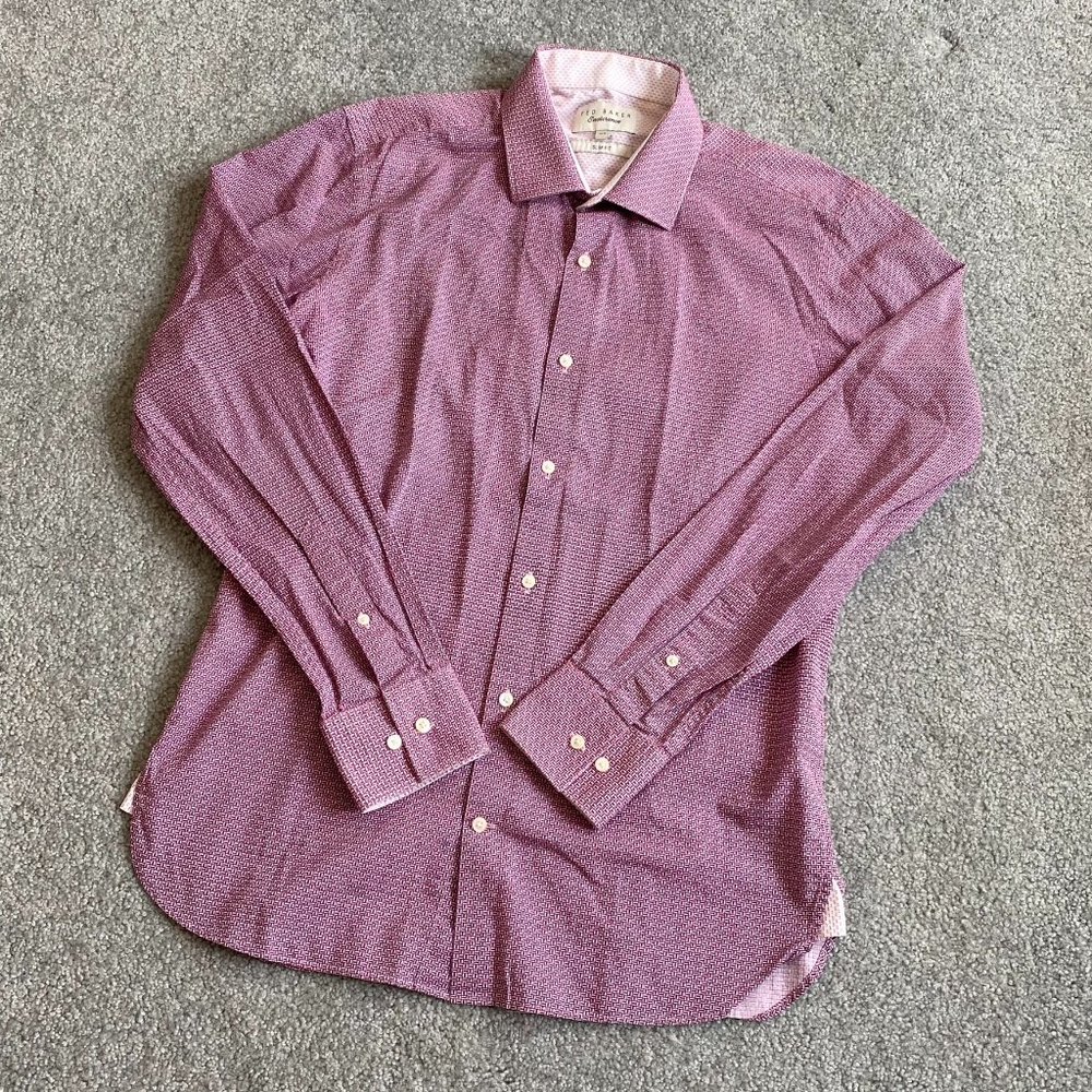 - Ted Baker Endurance Slim Fit 100% Cotton Long Sleeve Shirt Geometric Sz 15.5